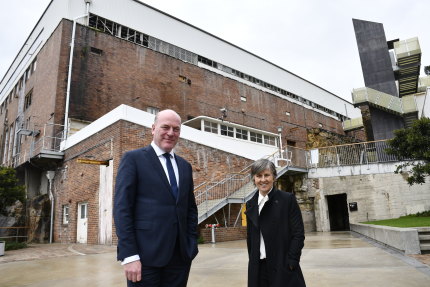 North Sydney MP Trent Zimmerman and Sydney Harbour Federation Trust's chief executive Mary Darwell envisage a public park that reveals the site's layered history. 