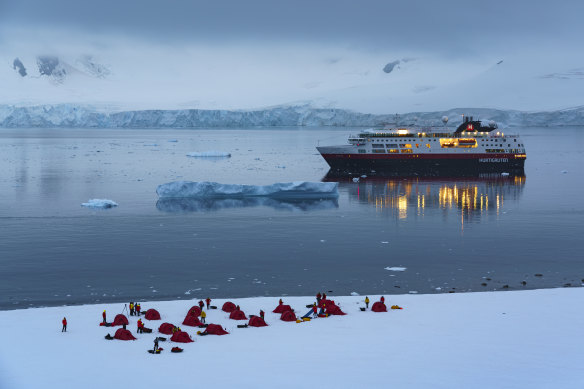 Camping out in Antarctica.