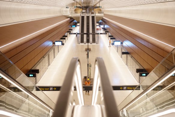 The change to bus routes is designed to funnel commuters into North Sydney’s Victoria Cross station, pictured, and other stops along the new metro line.