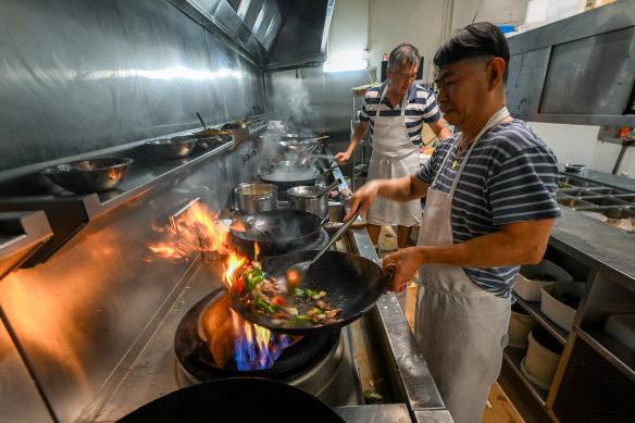 Inside the kitchen at Golden Crown. 