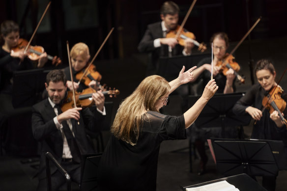 Simone Young leads Sydney Symphony Orchestra at Town Hall in 2020.