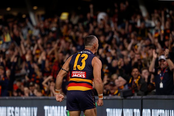 Taylor Walker celebrates one of his five crucial goals.