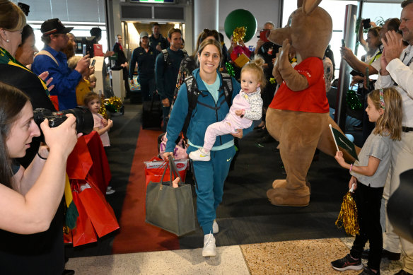 Katrina Gorry on the road with Harper during the 2023 World Cup.