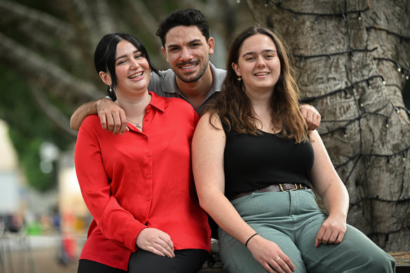 Brisbane 2032 First Nations interns  Charlee McKinnon, Luke Woods and Isabelle Eurell on their first day at work last week.