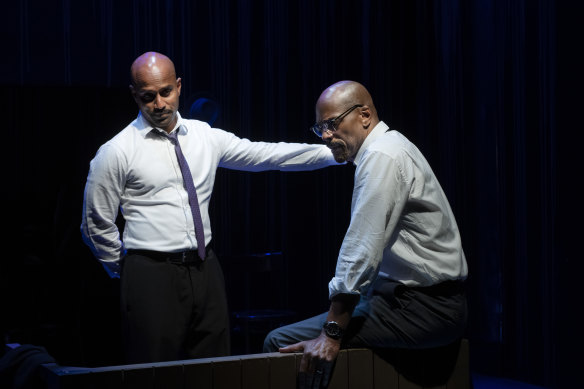Dushan Philips and Christopher Kirby in a scene from The Meeting at Red Stitch Theatre.