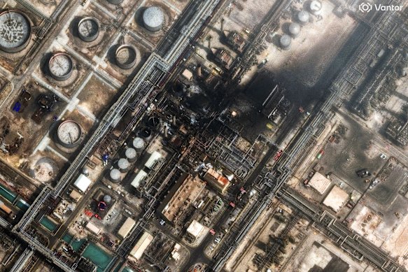 Damage from an Iranian drone attack at Ras Tanura oil refinery in Saudi Arabia last month.