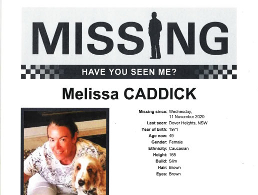 The missing person alert issued by NSW Police for Melissa Caddick.