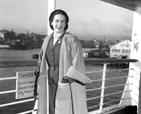 Stephanie Edye, an Australian dancer with the Ballet de Madrid, arrives in Sydney in 1953 clad in a Dior coat over a Dior suit. Outside Paris and New York, Australia was the largest market for Dior in the years after the Second World War.
