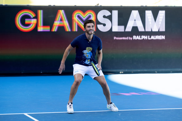 Josh Cavallo, the first footballer to come out as gay, playing in the A-League, at the Australian Open’s Pride Day.
