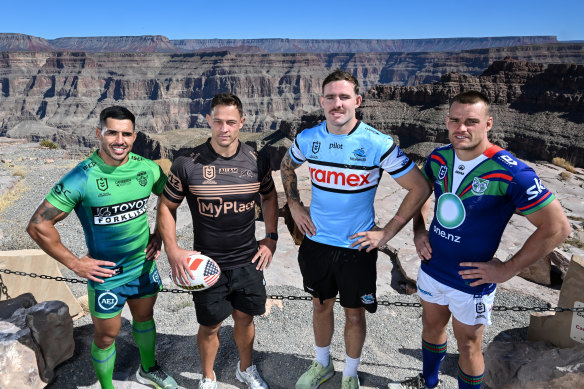 Jamal Foagrty, Scott Sorensen, Billy Burns and Jackson Ford at the Grand Canyon ahead of the NRL’s Las Vegas season opener in 2025.