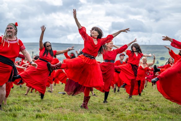 Dancing in tribute to Emily Bronte and Kate Bush at Haworth, England.
