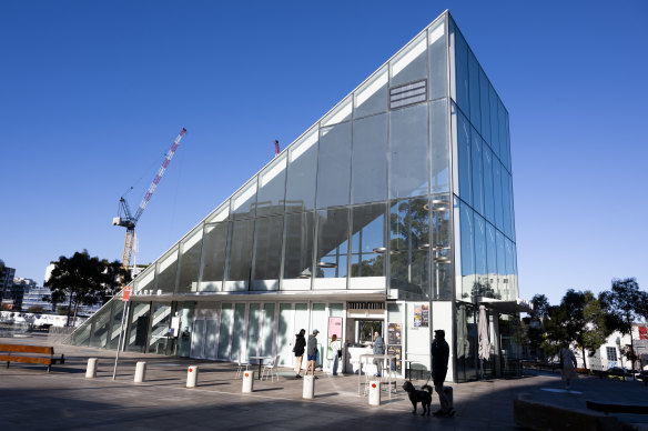 The entrance to Green Square library. It won a prize for public architecture from the Australian Institute of Architects in 2019.