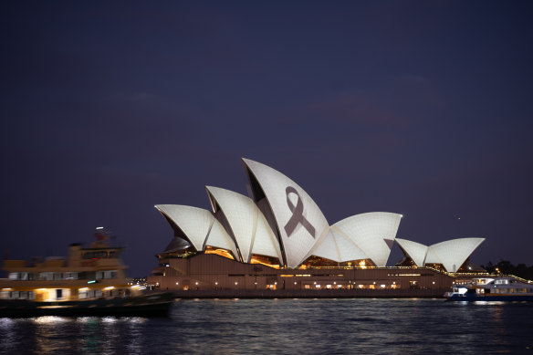 The Sydney Opera House on Monday evening.
