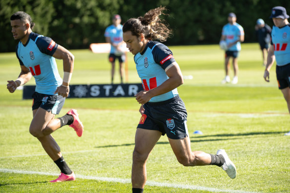 Jarome Luai trains on Thursday.