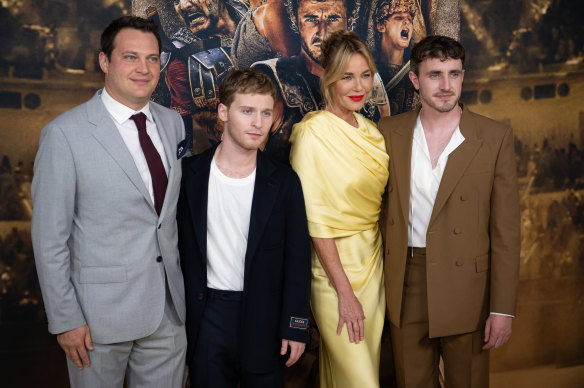 Al the <i>Gladiator II</i> premiere (from left) producer Michael Pruss, with actors Fred Hechinger, Connie Nielsen and Paul Mescal at the film’s Australian premiere at the Darling Harbour Theatre, ICC Sydney.