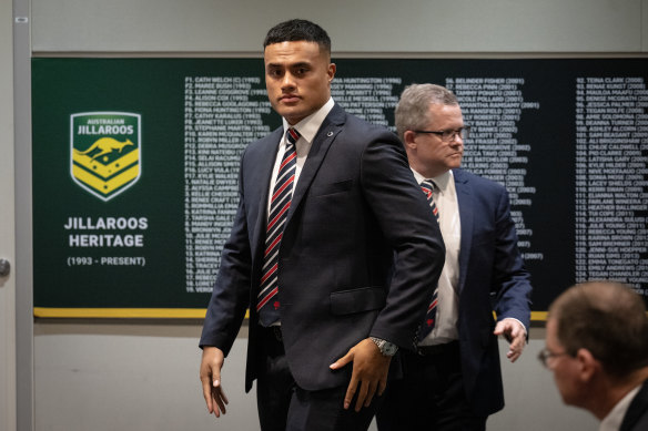 Sydney Roosters forward Spencer Leniu at Monday night’s hearing.