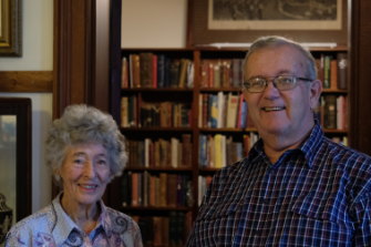 Pat James and Andy Douglas, another historical society volunteer, at the Schaeffer House in Grafton.