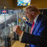 Republican presidential nominee, former President Donald Trump attends a game between the NFL Pittsburgh Steelers and the New York Jets in Latrobe, Pennsylvania. 