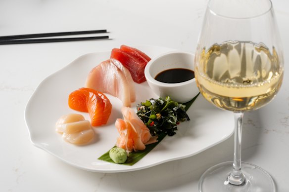 Stein’s sashimi platter made with salmon, kingfish, tuna and scallops from the ice bar. 