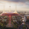 A  computer-generated picture, issued by Manchester United, shows an exterior view of the planned new stadium.