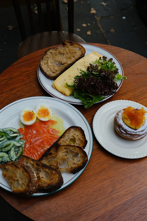 Breakfast plate, omelette and pastry at Florian.