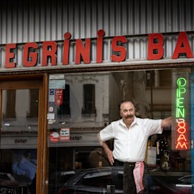 Waiter Rocco Elice at Pellegrini’s, where he has worked for 50 years.