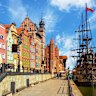 The Motlawa River and old town in Gdansk, Poland.