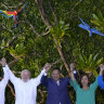 Leaders of South American nations pose for a group photo during the Amazon Summit in Belem, Brazil.  From left: the presidents of Colombia, Gustavo Petro,  Brazil, Luiz Inacio Lula Da Silva, Bolivia, Luis Arce, Peru, Dina Boluarte, and Venezuela’s Vice President Delcy Rodriguez. 