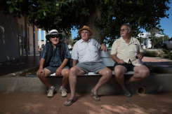 Bill Howlett, Chris Boucher, and Pete Rogers on Cobar’s main street. They spoke out about the local hospital despite concerns about ruffling feathers in the tight-knit community.