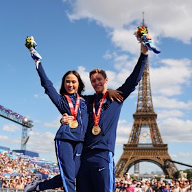 Better two and a half years late, than never: Madison Chock and Evan Bates of the US Olympic figure stating team.