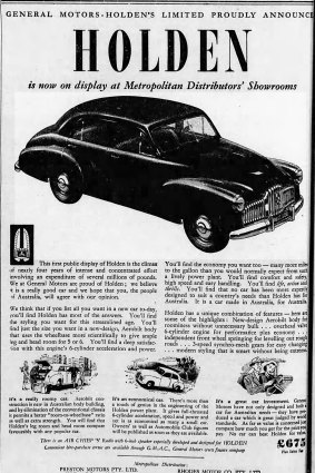 An advertisement in The Age for the new Holden. December 1, 1948.