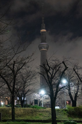 Tokyo Skytree is seen unlit after the Tokyo government turned off its lights to conserve energy.