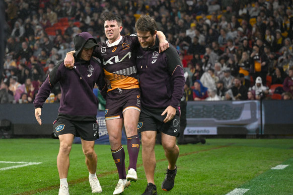 Jock Madden left the field early in the second half of the Brisbane Broncos defeat to the Penrith Panthers.