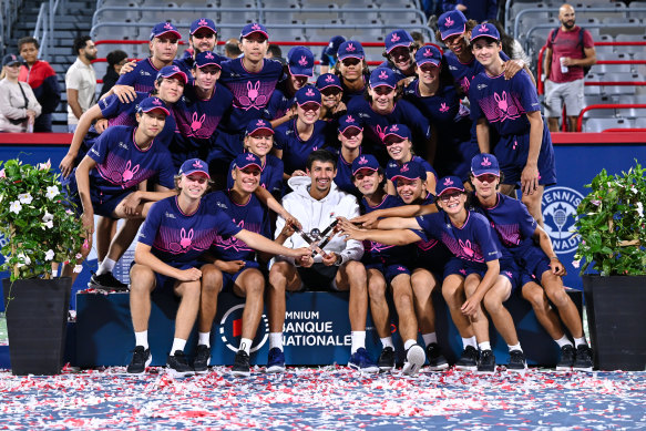 Popyrin lets the ball kids bask in his Montreal glory.