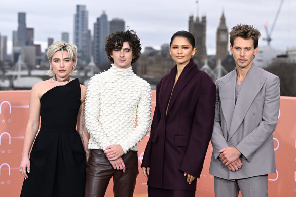 Florence Pugh, Timothée Chalamet, Zendaya and Austin Butler, stars of  Dune: Part Two.