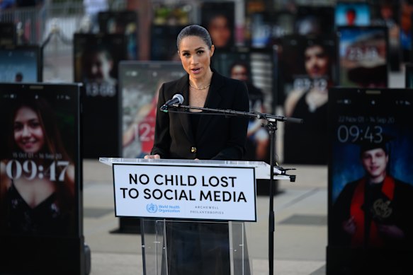 The Duchess of Sussex continued to advocate for online safety for children during her speech at the inauguration of the Lost Screen Memorial in Geneva on Sunday.