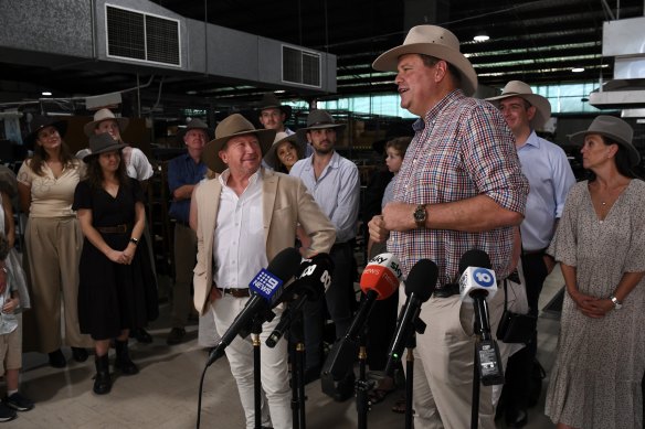 Andrew Forrest and outgoing Akubra chairman and co-owner Stephen Keir.