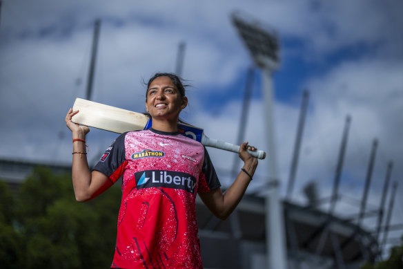 Indian great Harmanpreet Kaur outside the MCG, where the Melbourne Renegades will play the Melbourne Stars.