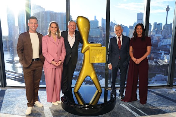 Sports broadcaster Bruce McAvaney (second from right) has had a new award named in his honour, the Bruce McAvaney Award for Most Popular Sports Presenter. He is also nominated for it.