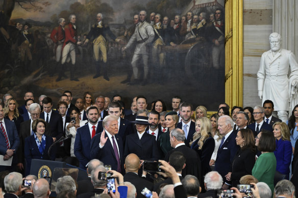 President-elect Donald Trump takes the oath of office in the Rotunda of the US Capitol in Washington.