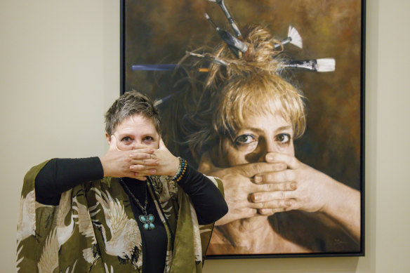 The eyes have it: Darling Portrait Prize winner Jaq Grantford with her self portrait.