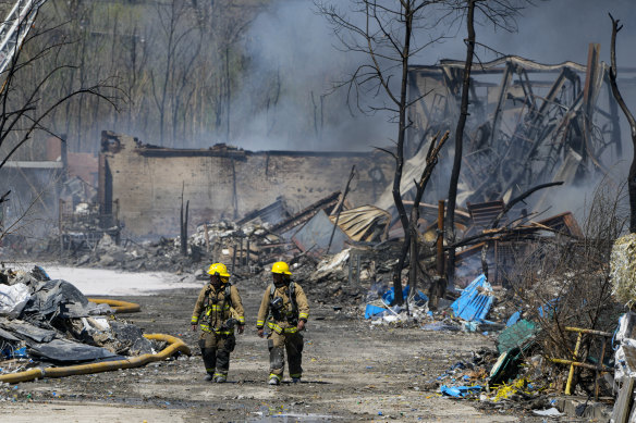 The former factory site was used to store plastics and other materials for recycling or resale.