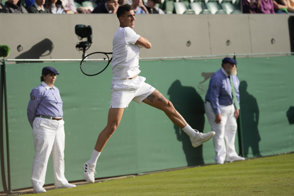 Kokkinakis thunders a forehand.