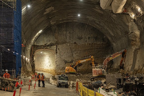 The cavern has been carved beneath the office blocks and busy streets of the northern end of Sydney’s CBD.