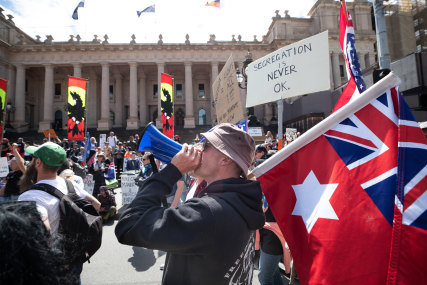 Protesters outside Victorian Parliament last weekend.