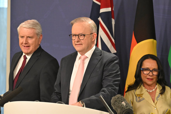 Prime Minister Anthony Albanese with the retiring Brendan O’Connor (left) and Linda Burney.