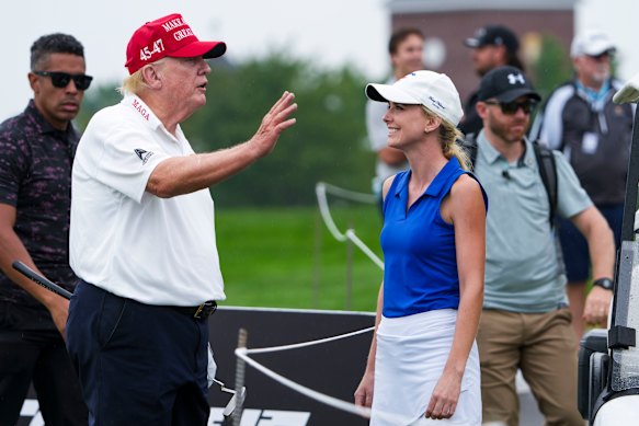 Trump and Harp appear together at a 2023 golf tournament at Trump’s Bedminster Golf Club, where Harp allegedly spent a summer sleeping in a locker room.