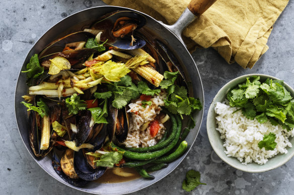Thai mussel and celery curry.