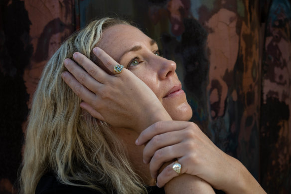 Jewellery designer Sarah Munro, co-founder of Sarah & Sebastian, wearing the brand’s signature pinky rings,