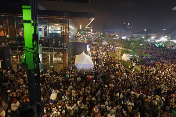 Fans cheer as the Bucks win game six of the NBA finals to claim the title.